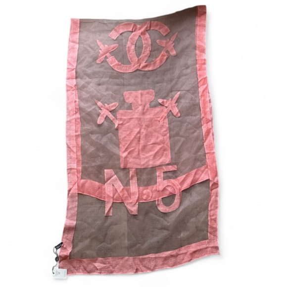 Chanel Chanel No 5 Sheer Coral Silk Organza Scarf or Wrap Size OS NWT - Picture 5 of 16
